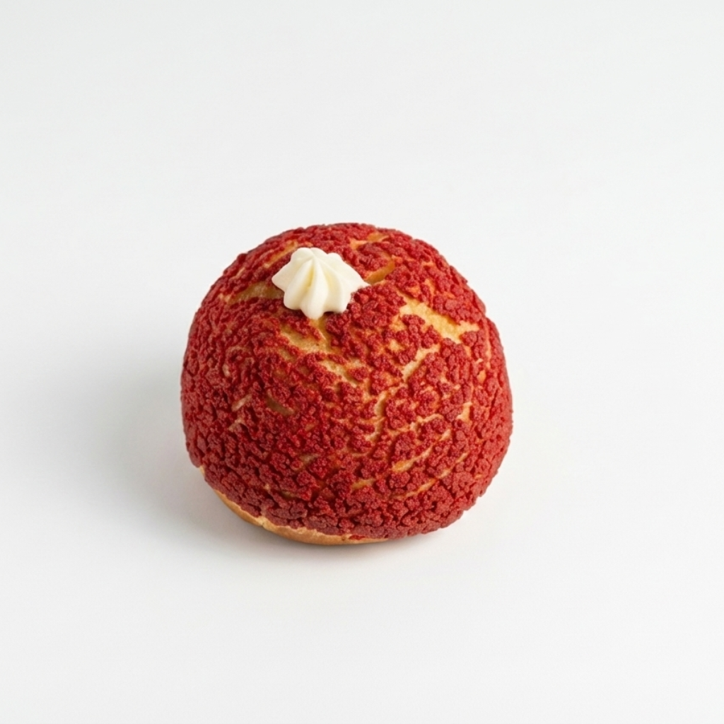 Red textured Berry Choux ball with a white topping at Morristown Nj
