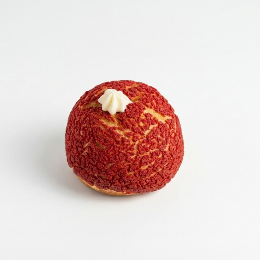 Red textured Berry Choux ball with a white topping at Morristown Nj

