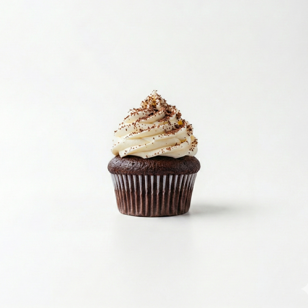 Chocolate cupcake with white frosting and sprinkles on a white background at Morristown Nj.
